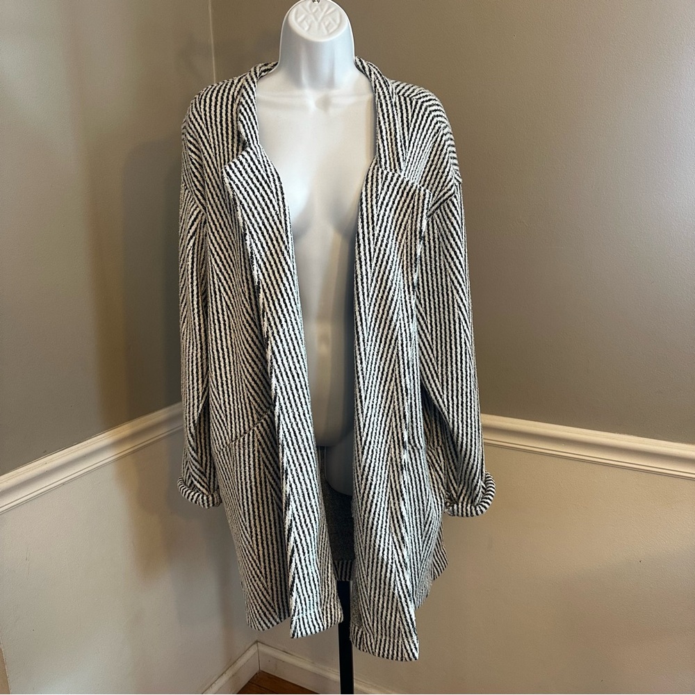 Express Black and White Striped Cardigan